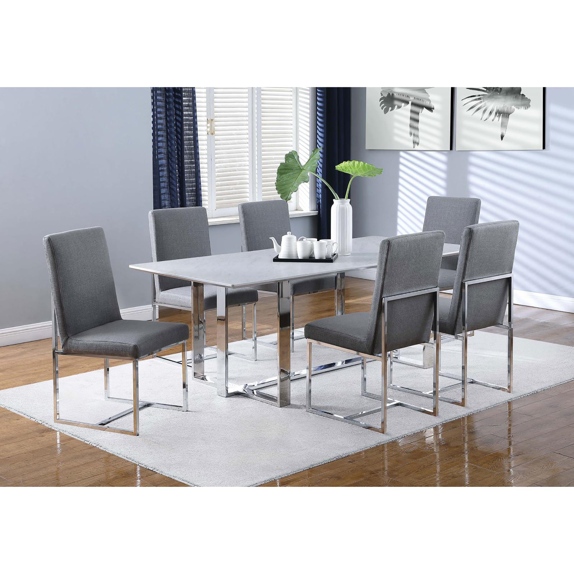 Grey Cube Base Dining Chair Set Of 2 Solid Grey Dining Room Contemporary,Modern Dining Chairs Solid Back Foam Upholstered