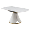 Fashion Modern Sinntered Stone Dining Table With Simple And Multi Functional Retractable Dining Table With 6 Pcs Chairs Beige White Engineered Stone
