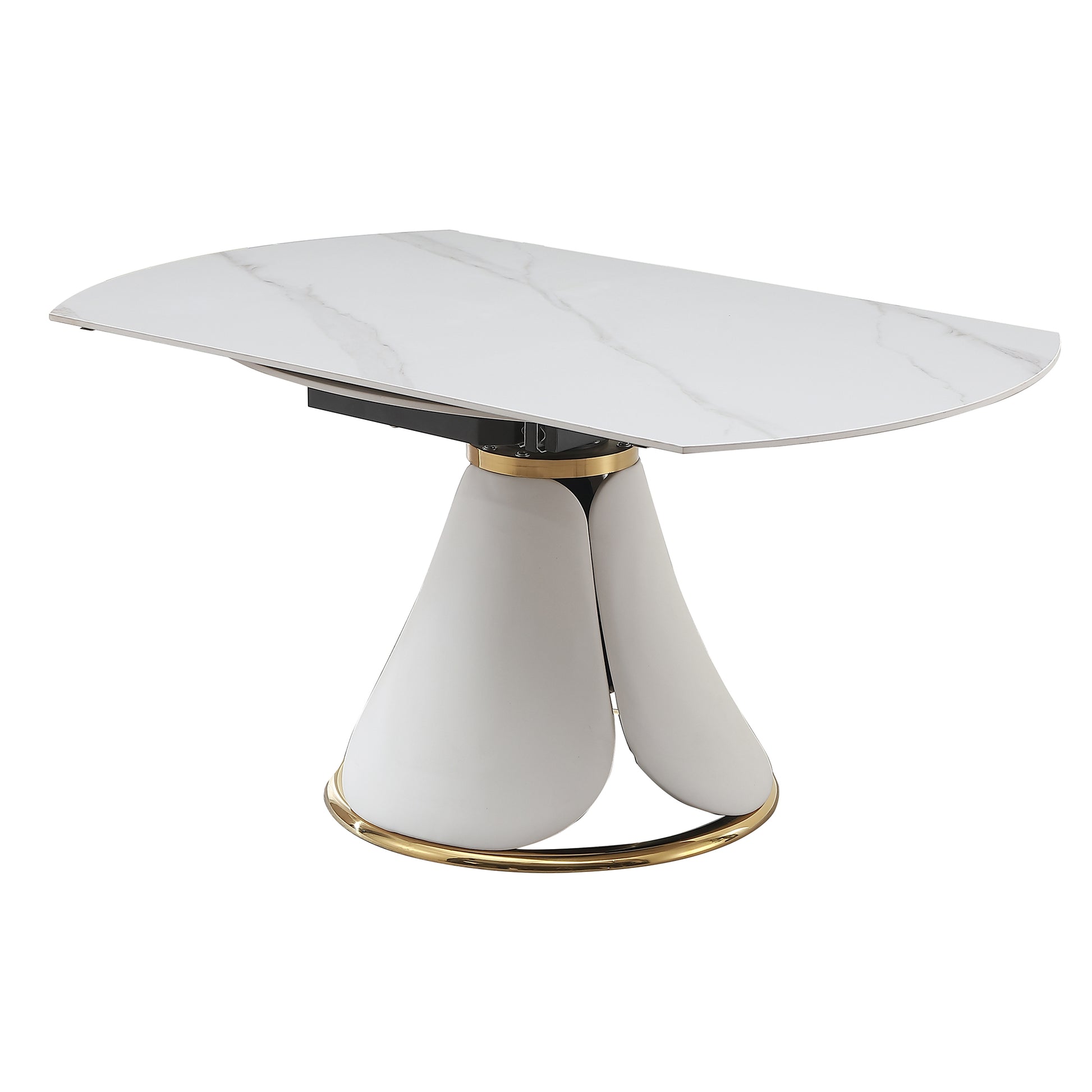 Fashion Modern Sinntered Stone Dining Table With Simple And Multi Functional Retractable Dining Table With 6 Pcs Chairs Beige White Engineered Stone
