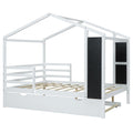 Full Size Wood House Bed With Fence And Writing Board, White White Solid Wood