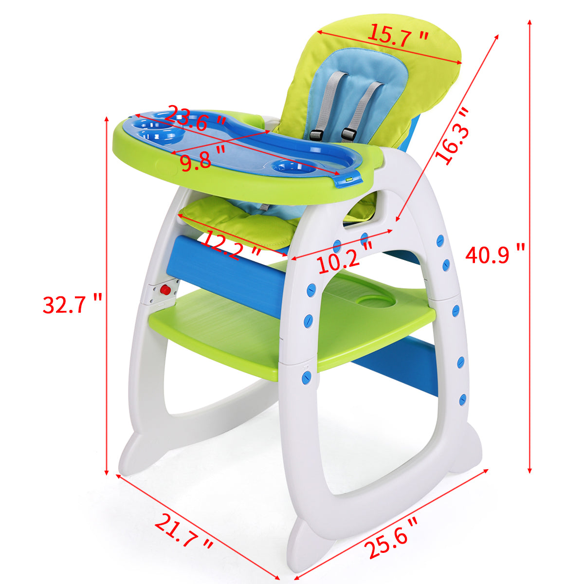 Multipurpose Adjustable Highchair For Baby Toddler Dinning Table With Feeding Tray And 5 Point Safety Buckle, Yellow Blue Polypropylene