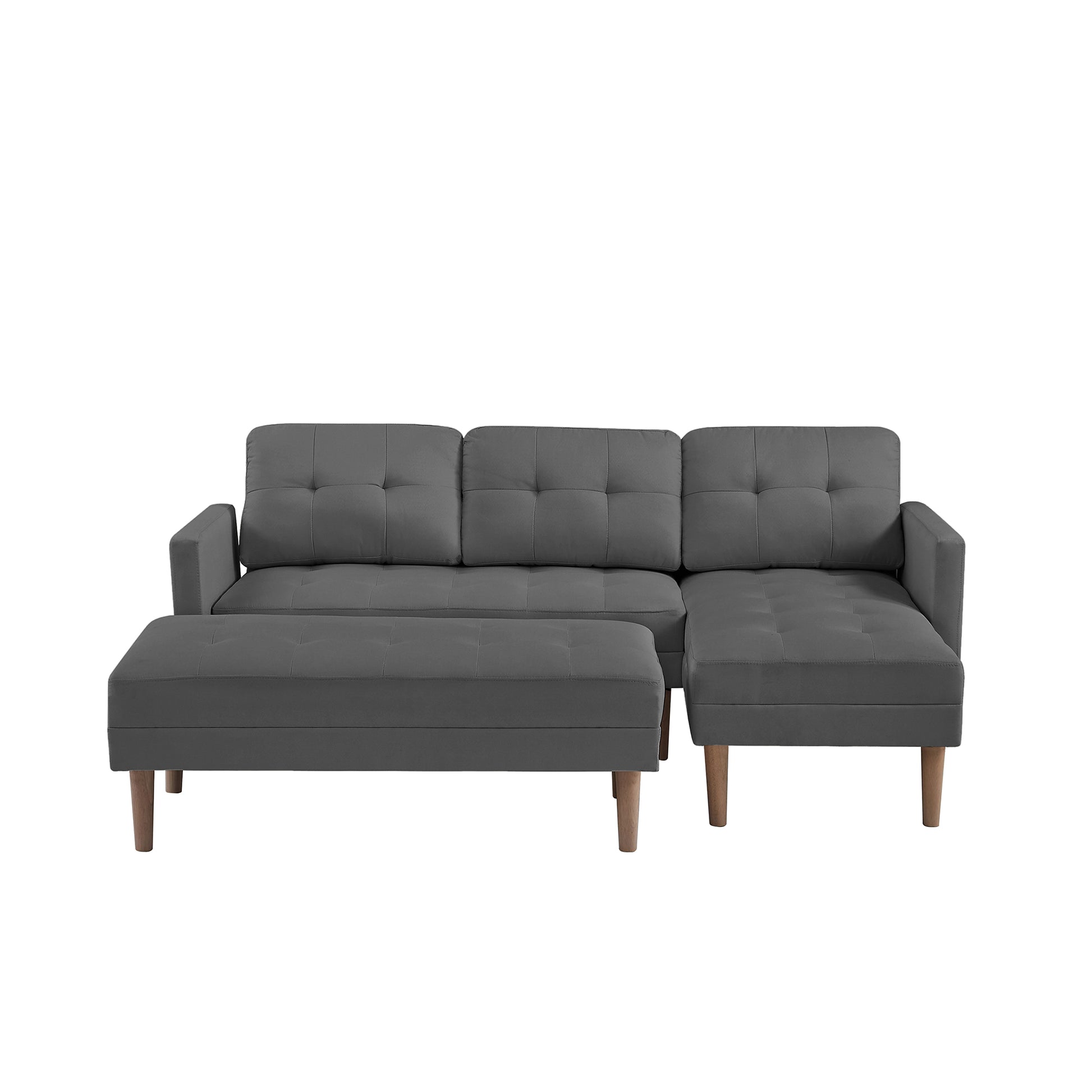 Grey Fabric Right Facing Sectional Sofa Bedl Shape Sofa Chaise Lounge With Ottoman Bench Grey Wood Tufted Back Square Arms Foam Fabric 3 Seat