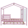 Full Size Wood House Bed With Fence And Writing Board, Pink Pink Solid Wood