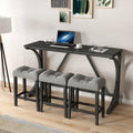 Bar Table Set With Power Outlet, Bar Table And Chairs Set, 4 Piece Dining Table Set, Industrial Breakfast Table Set, For Living Room, Dining Room, Game Room Grey Black Solid Wood Mdf