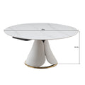 Fashion Modern Sinntered Stone Dining Table With Simple And Multi Functional Retractable Dining Table With 6 Pcs Chairs Beige White Engineered Stone