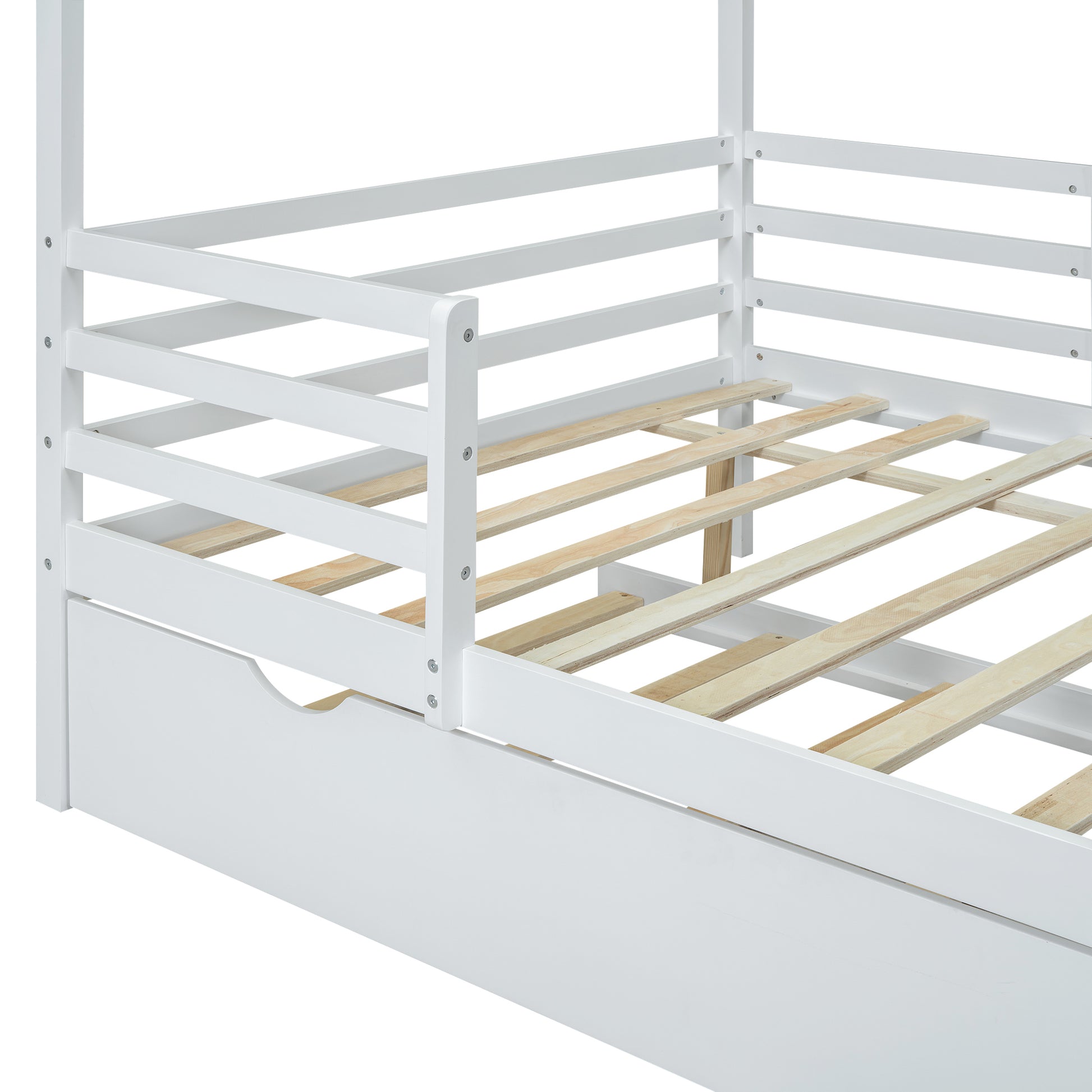 Full Size Wood House Bed With Fence And Writing Board, White White Solid Wood