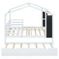 Full Size Wood House Bed With Fence And Writing Board, White White Solid Wood