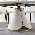 Fashion Modern Sinntered Stone Dining Table With Simple And Multi Functional Retractable Dining Table With 6 Pcs Chairs Beige White Engineered Stone
