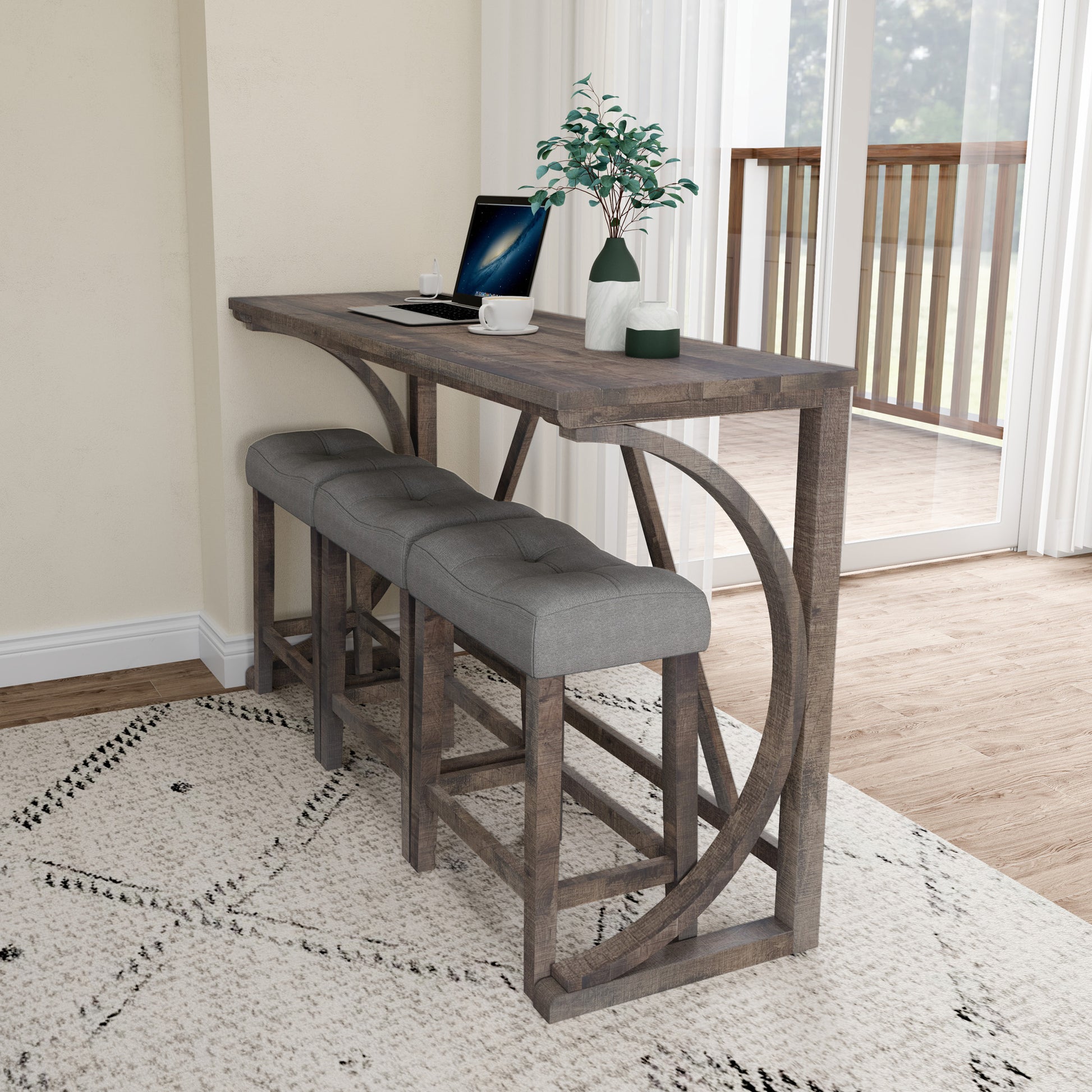 Bar Table Set With Power Outlet, Bar Table And Chairs Set, 4 Piece Dining Table Set, Industrial Breakfast Table Set, For Living Room, Dining Room, Game Room Brown Yellow Solid Wood Mdf