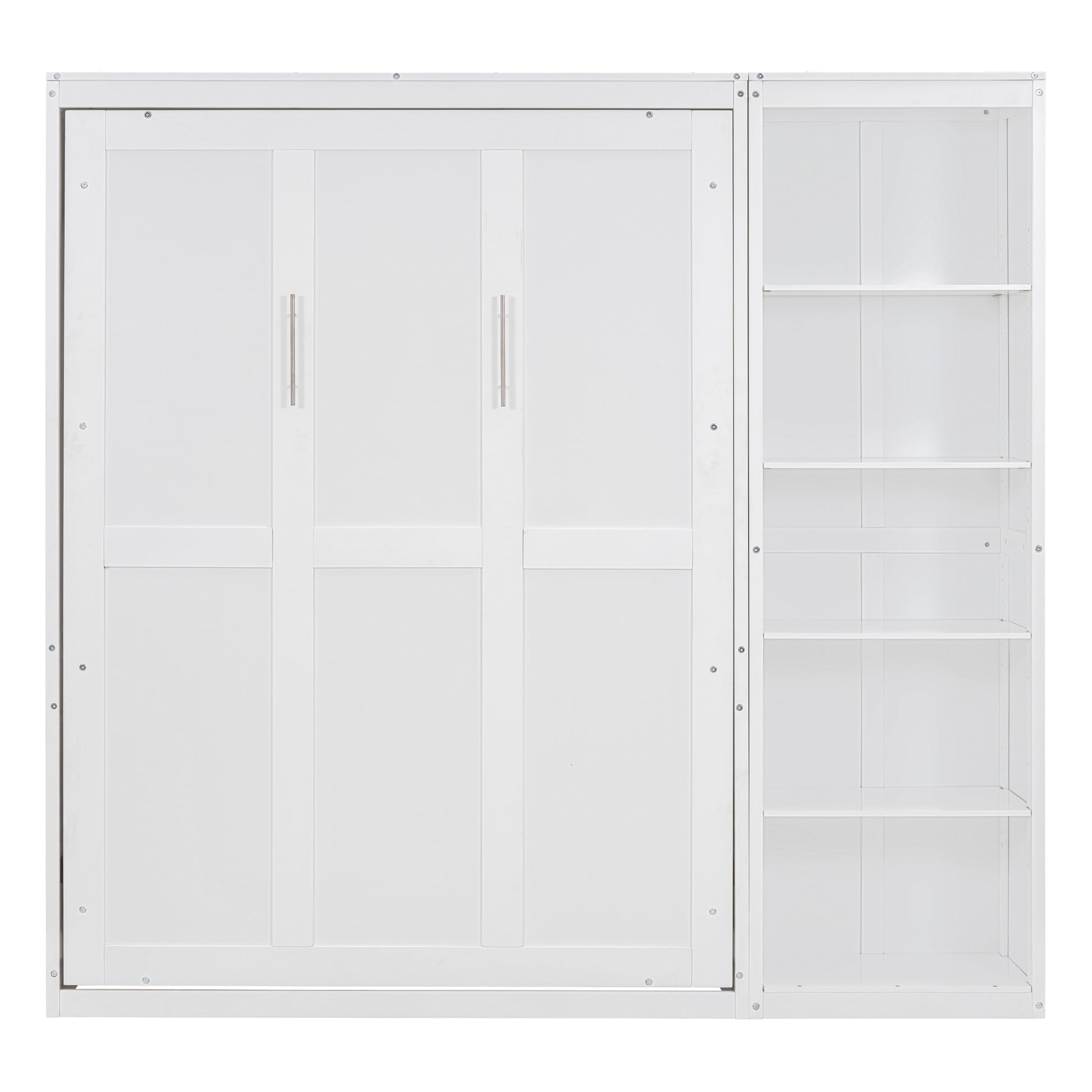 Full Size Murphy Bed Wall Bed With Shelves,White White Solid Wood Mdf