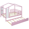 Full Size Wood House Bed With Fence And Writing Board, Pink Pink Solid Wood