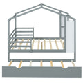Full Size Wood House Bed With Fence And Writing Board, Gray Gray Solid Wood