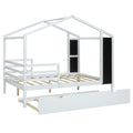 Full Size Wood House Bed With Fence And Writing Board, White White Solid Wood