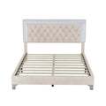 Queen Size Upholstered Bed Frame With Led Lights,Modern Velvet Platform Bed With Tufted Headboard,Beige Beige Velvet