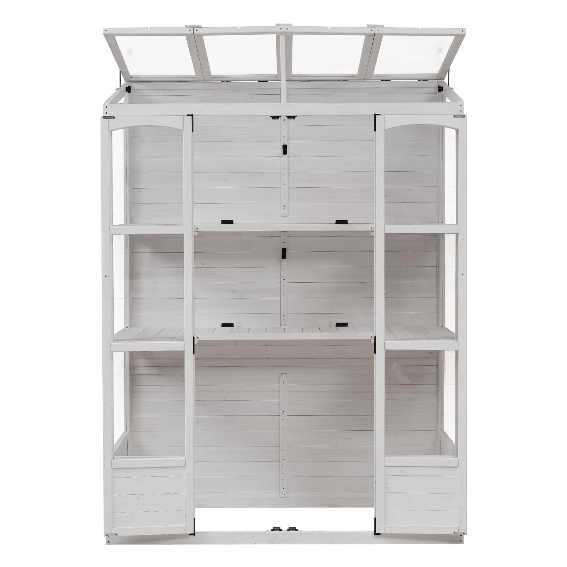 78 Inch Wooden Greenhouse Cold Frame With 4 Independent Skylights And 2 Folding Middle Shelves, Walk In Outdoor Greenhouse, White White Seats 2 Garden & Outdoor Casual Wood
