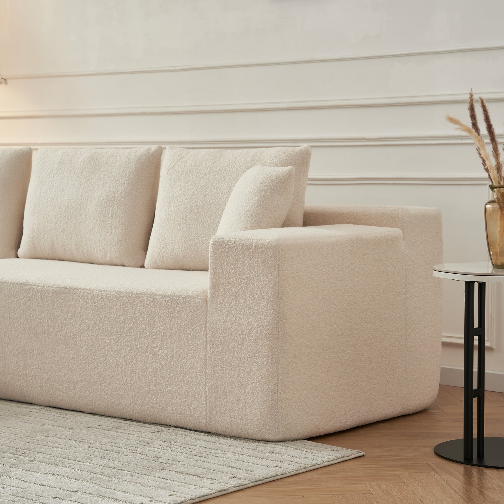 104.33" Sponge Sectional Sofa Couch For Living Room, L Shaped Modern Lamb Modular High Density Sponge Floor Sofa, Sherpa Fabric Sofa Couch With Chaise Lounge, Upholstered Corner Cloud Couch, Beige Beige Primary Living Space Soft Square Arms Foam Foam 5