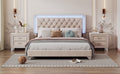 3 Pieces Bedroom Sets,Queen Size Upholstered Platform Bed With Led Lights And Two Nightstands Beige Beige Velvet
