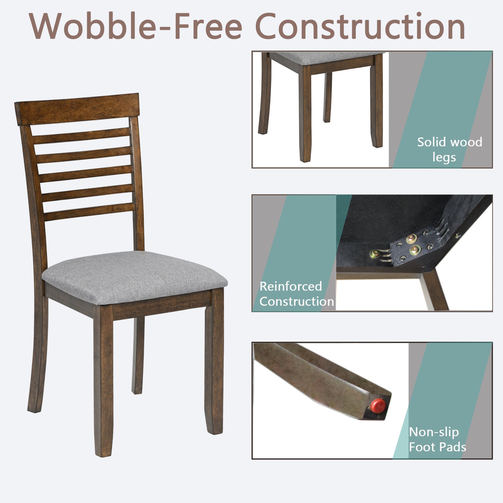 Wooden Dining Chairs Set Of 4, Kitchen Chair With Padded Seat, Upholstered Side Chair For Dining Room, Living Room, Walnut Walnut Dining Room Rubberwood Rubber Wood