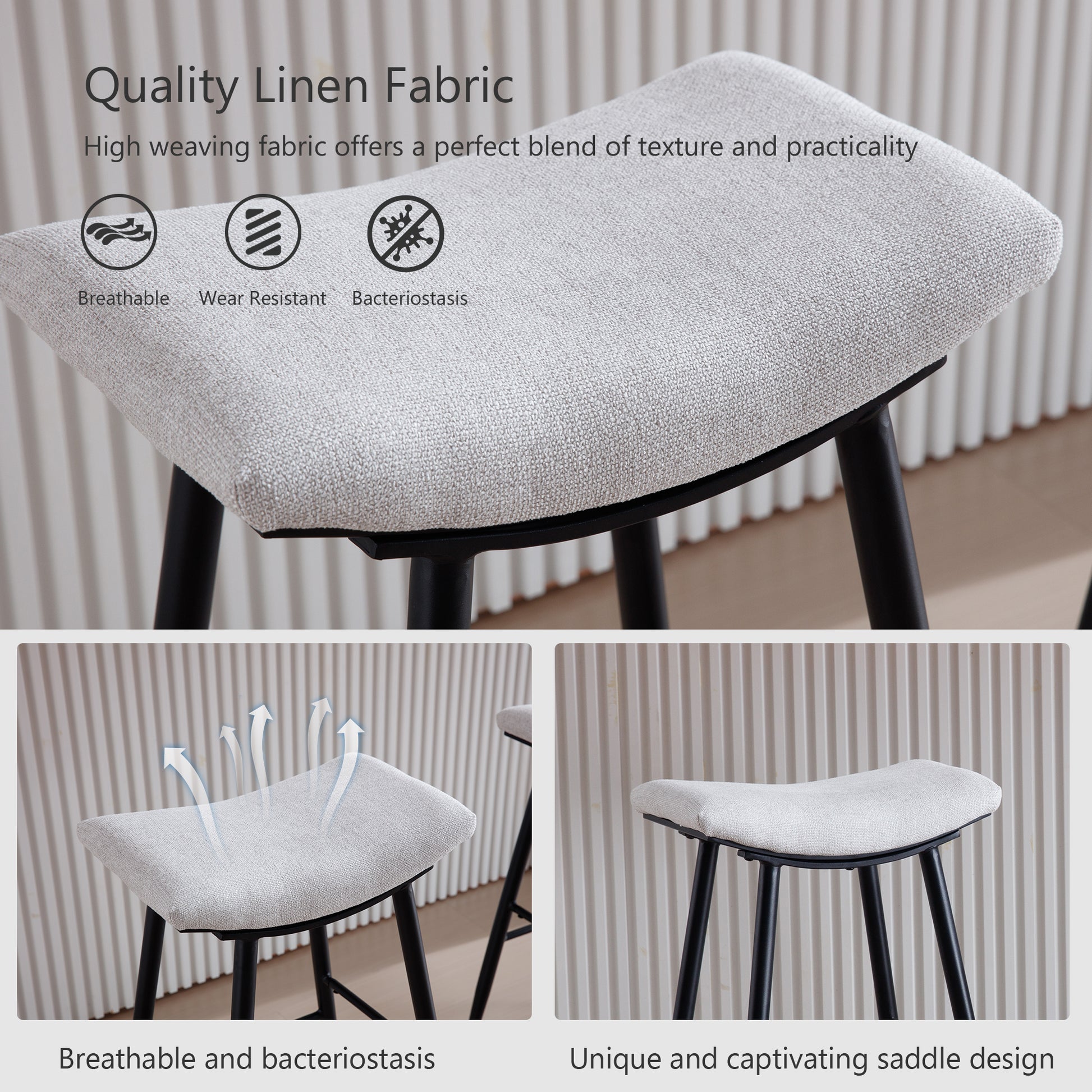 Bar Stools Set Of 2 Armless Counter Low Bar Stools Without Back Modern Linen Fabric Breakfast Stools With Metal Leg And Footrest,Beige Gray Pale Blue Beige Kitchen Foam Dry Clean Modern Bar Stools Foam Linen
