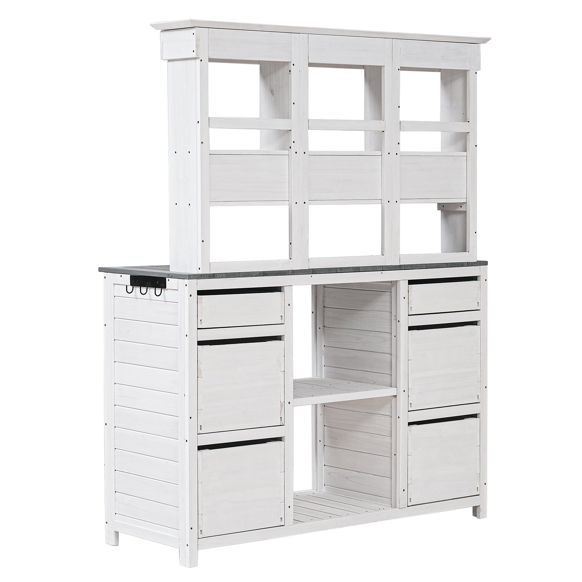 Garden Potting Bench Table, Rustic And Sleek Design With Multiple Drawers And Shelves For Storage, White And Gray White Gray Garden & Outdoor Rustic Wood