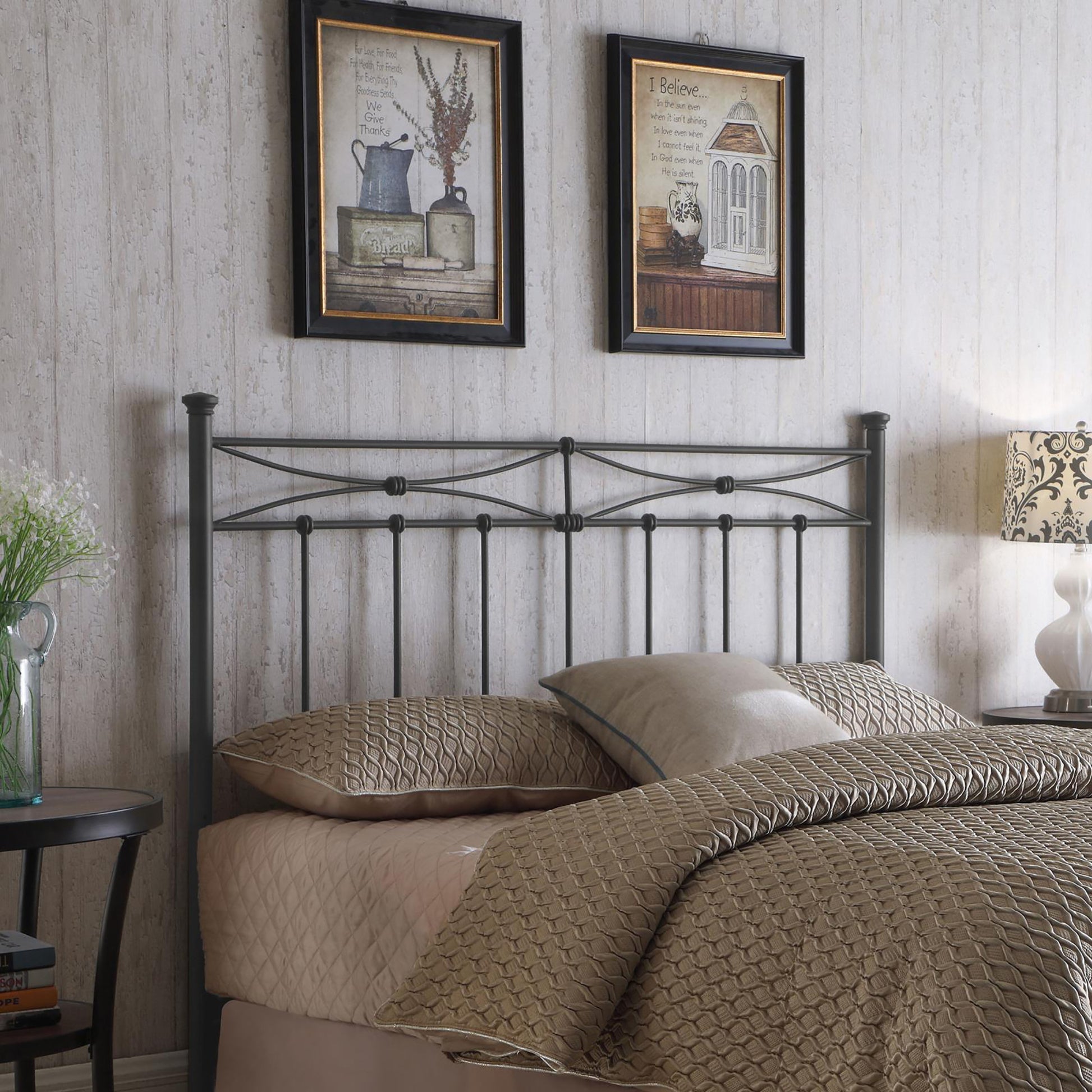 Rustic Bronze Full And Queen Metal Headboard Brown Metal Bedroom Transitional Bed Frame Metal