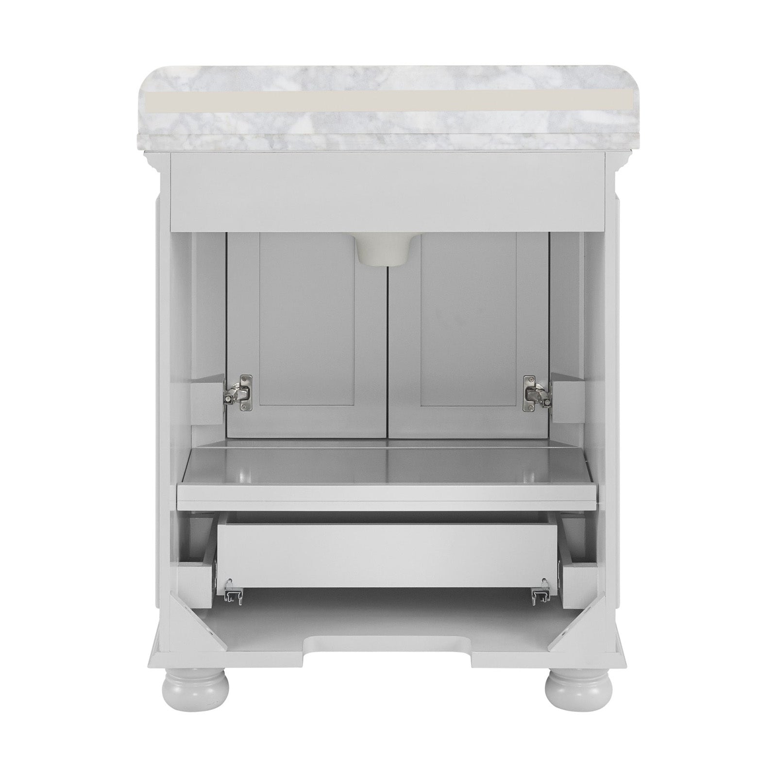 30'' Bathroom Vanity With Carrara Natural Marble Top And Backsplash, Bathroom Storage Cabinet With Doors And Drawers In Grey 1 Gray 2 Rust Resistant Bathroom Freestanding Traditional Mdf