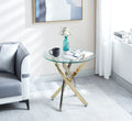 Modern Round Tempered Glass End Table With Chrome Legs Gold Tempered Glass