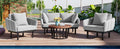 Luxury Modern 4 Piece Outdoor Iron Frame Conversation Set, Patio Chat Set With Acacia Wood Round Coffee Table For Backyard, Deck, Poolside, Indoor Use, Loveseat Arm Chairs, Gray Yes Sectional Gray Weather Resistant Frame Water Resistant Cushion Garden &