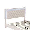Queen Size Upholstered Bed Frame With Led Lights,Modern Velvet Platform Bed With Tufted Headboard,Beige Beige Velvet
