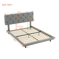 Full Size Upholstered Bed With Light Stripe, Floating Platform Bed, Linen Fabric,Gray Full Gray Linen