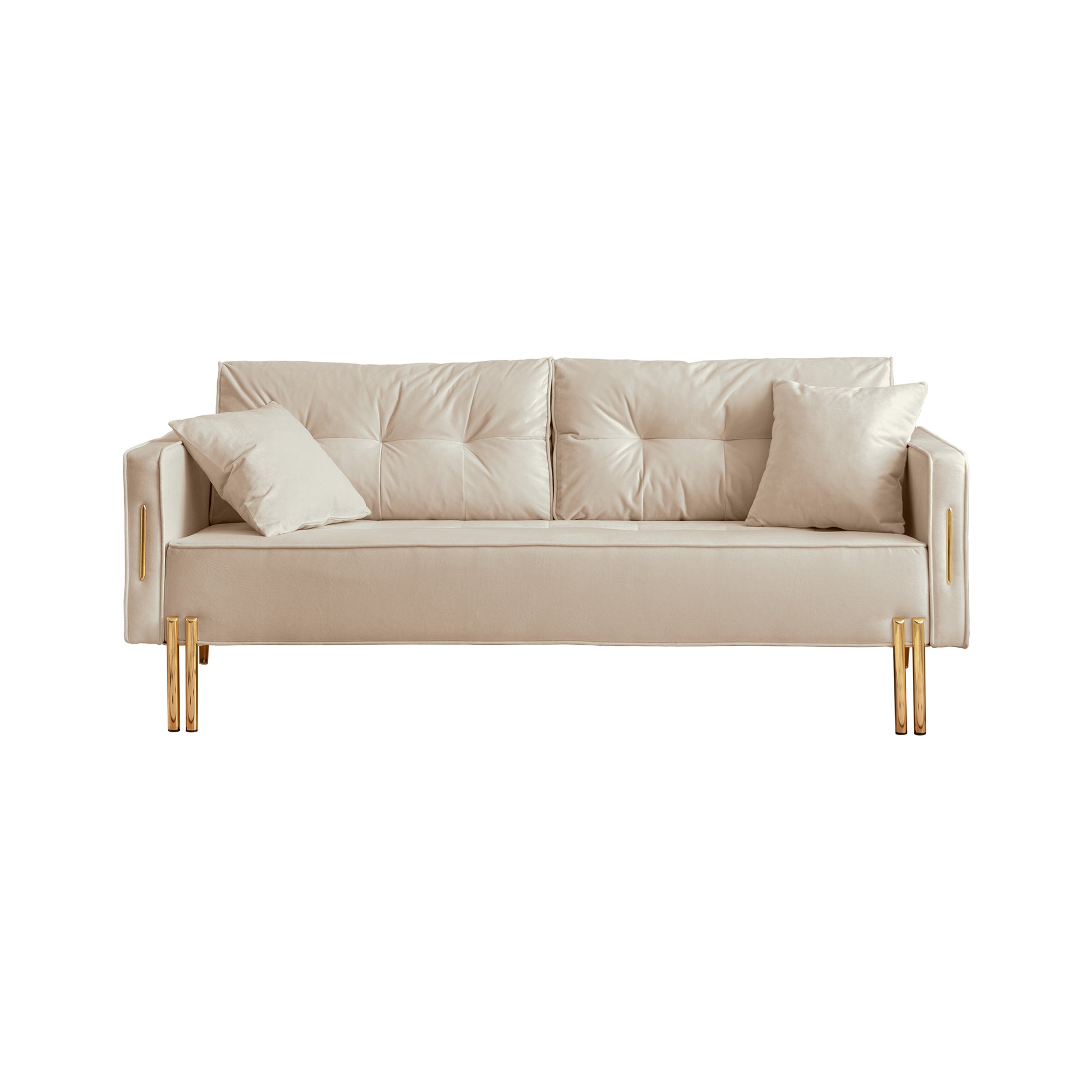 70" Velvet Sofa Couch Luxury Modern Upholstered 3 Seater Sofa With 2 Pillows For Living Room, Apartment And Small Space Beige Modern Foam Velvet 3 Seat