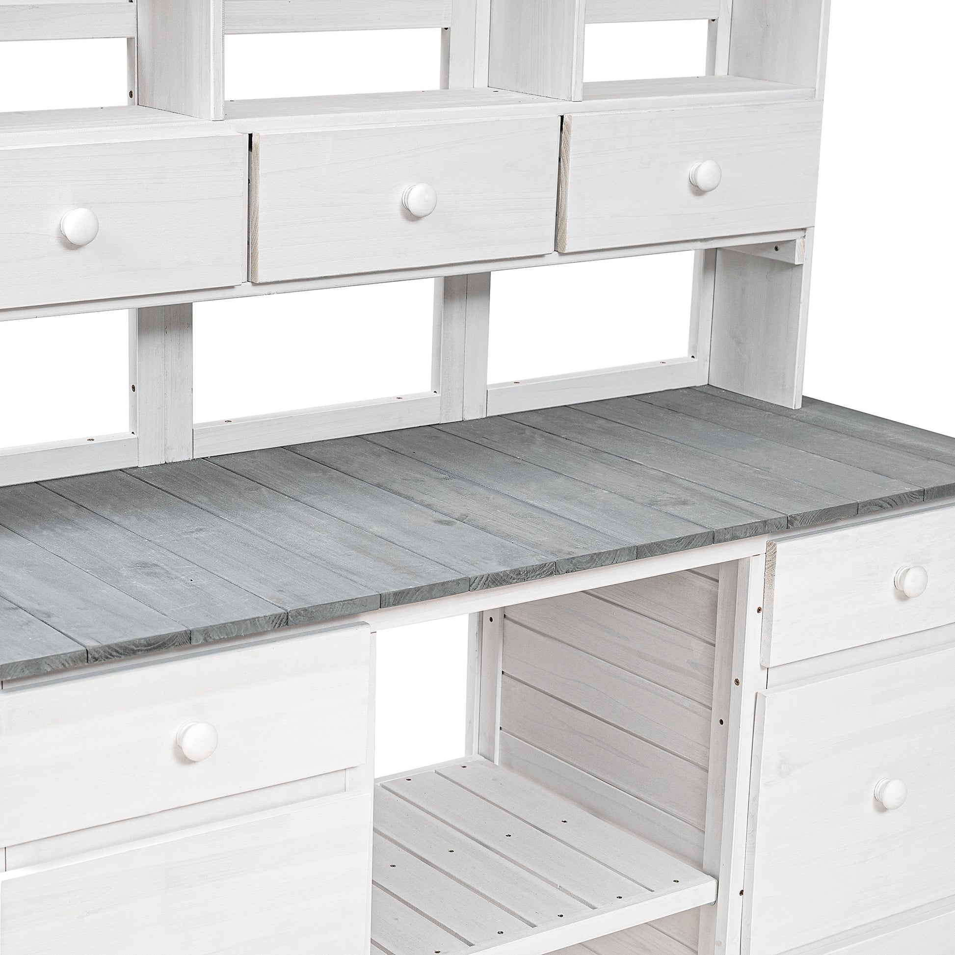 Garden Potting Bench Table, Rustic And Sleek Design With Multiple Drawers And Shelves For Storage, White And Gray White Gray Garden & Outdoor Rustic Wood