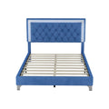 Full Size Upholstered Bed Frame With Led Lights,Modern Velvet Platform Bed With Tufted Headboard,Blue Blue Velvet