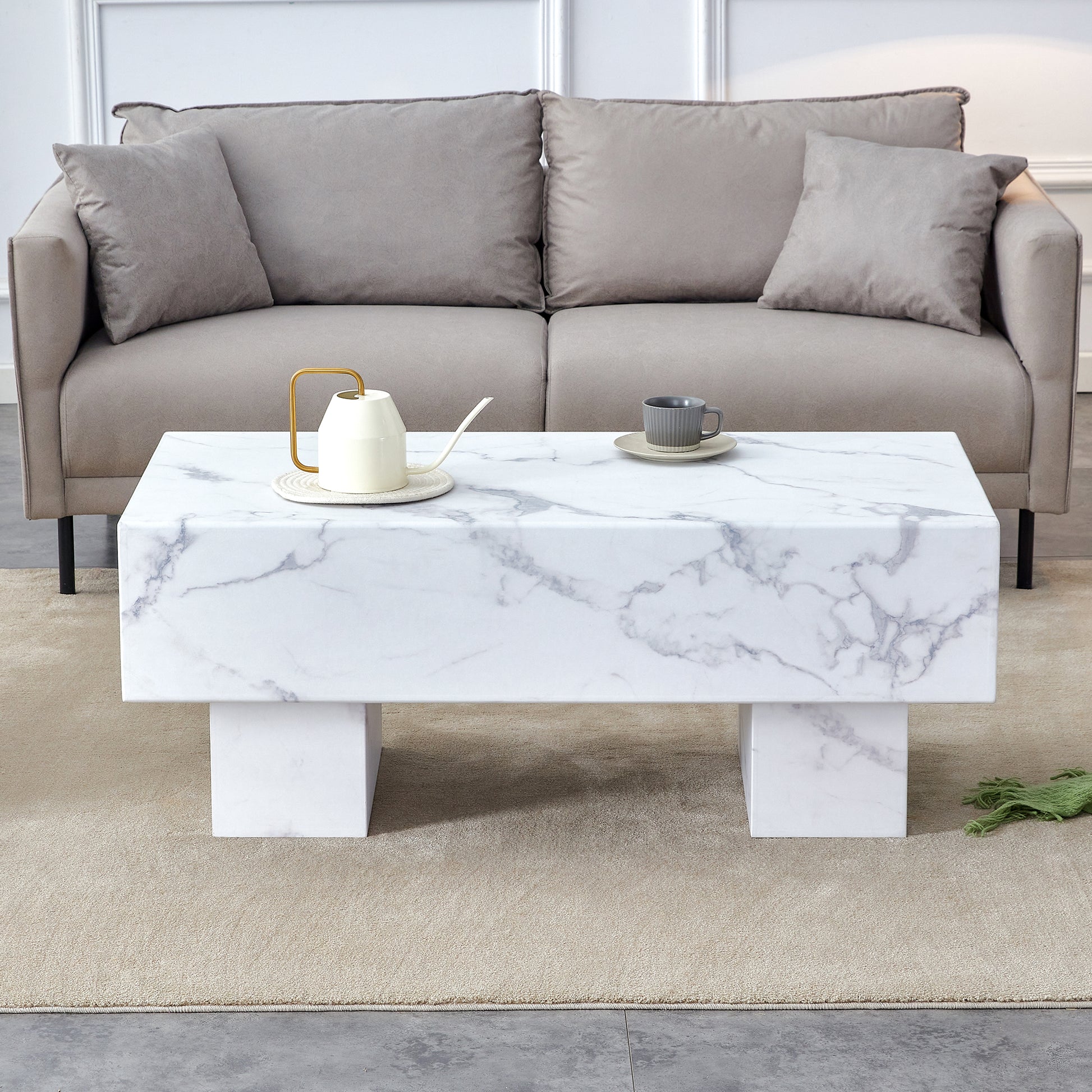 The White Coffee Table Has Patterns. Modern Rectangular Table, Suitable For Living Rooms And Apartments. 43.3"*21.6"*17.2" White Mdf