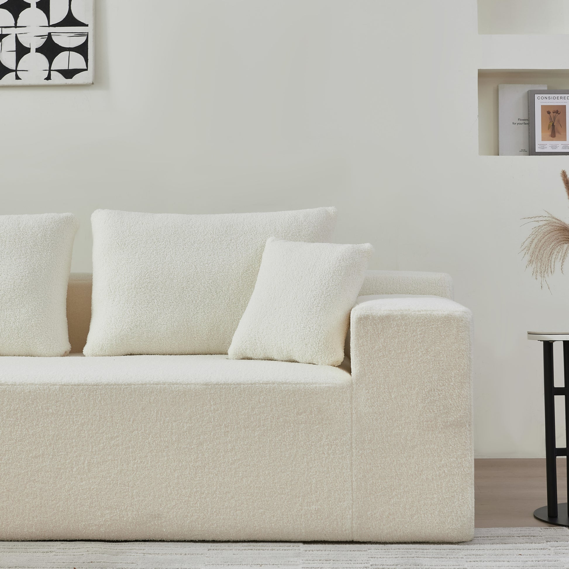 104.33" Sponge Sectional Sofa Couch For Living Room, L Shaped Modern Lamb Modular High Density Sponge Floor Sofa, Sherpa Fabric Sofa Couch With Chaise Lounge, Upholstered Corner Cloud Couch, White White Primary Living Space Square Arms Foam Foam