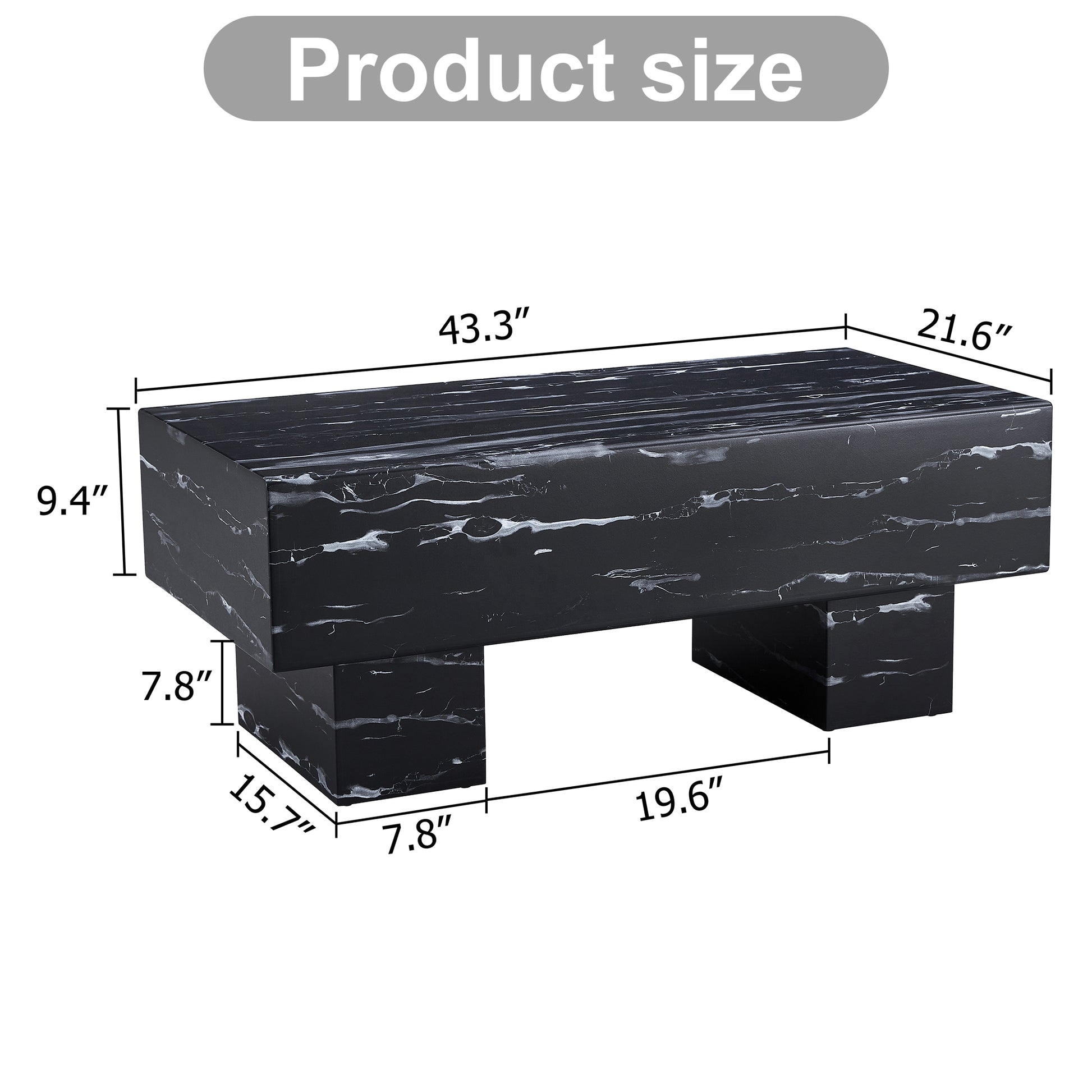 The Black Coffee Table Has Patterns. Modern Rectangular Table, Suitable For Living Rooms And Apartments. 43.3"*21.6"*17.2" Black Mdf