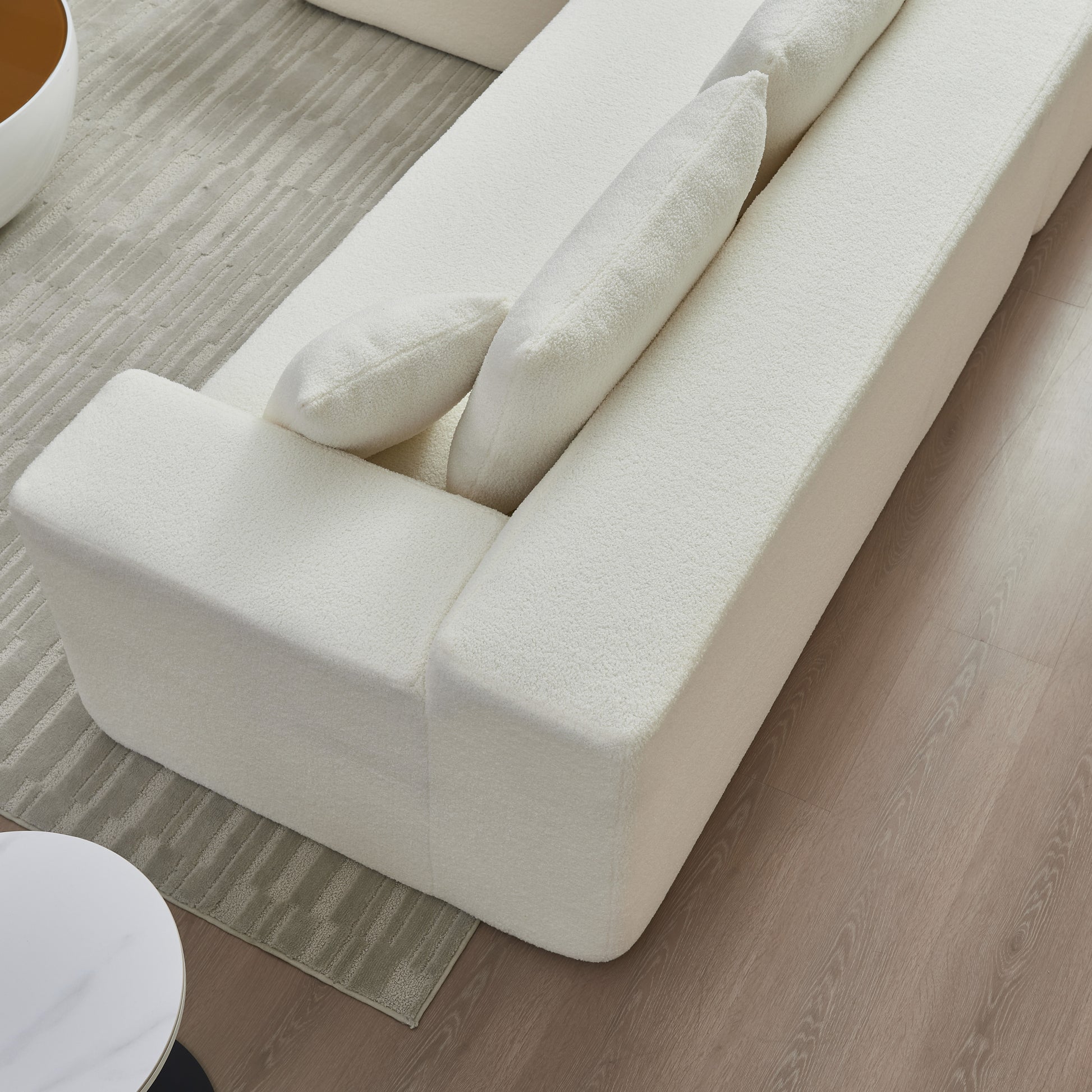 104.33" Sponge Sectional Sofa Couch For Living Room, L Shaped Modern Lamb Modular High Density Sponge Floor Sofa, Sherpa Fabric Sofa Couch With Chaise Lounge, Upholstered Corner Cloud Couch, White White Primary Living Space Square Arms Foam Foam