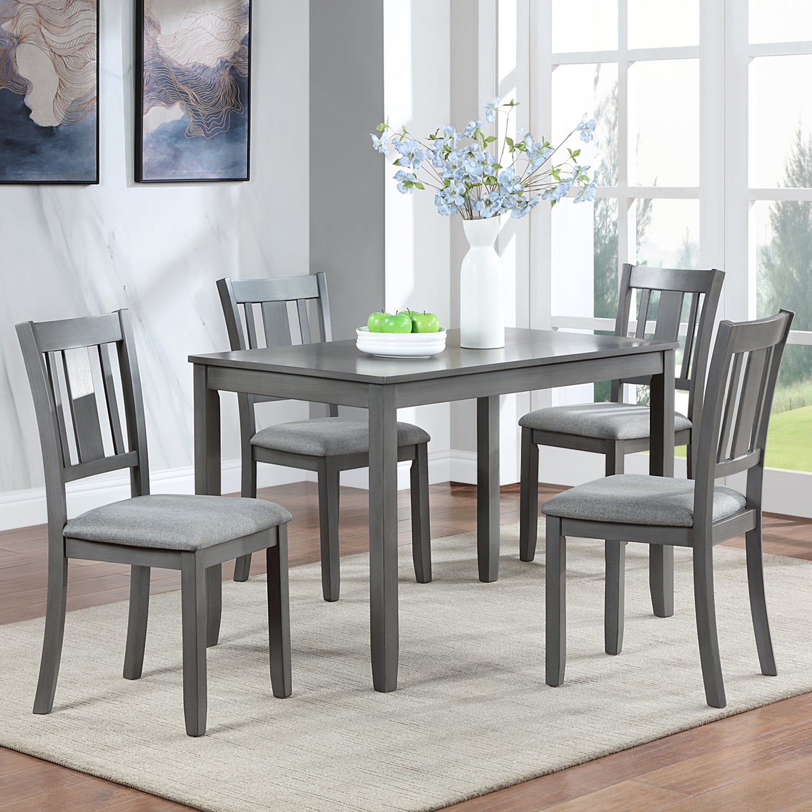 Wooden Dining Chairs Set Of 4, Kitchen Chair With Padded Seat, Upholstered Side Chair For Dining Room, Living Room, Gray Wood Gray Solid Back Seats 4 Dining Room Rubberwood Rubber Wood