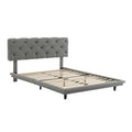 Full Size Upholstered Bed With Light Stripe, Floating Platform Bed, Linen Fabric,Gray Full Gray Linen