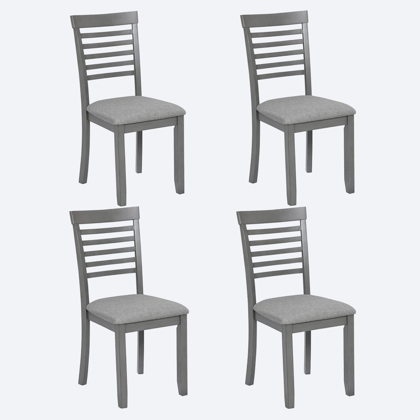 Wooden Dining Chairs Set Of 4, Kitchen Chair With Padded Seat, Upholstered Side Chair For Dining Room, Living Room, Gray Gray Dining Room Rubberwood Rubber Wood