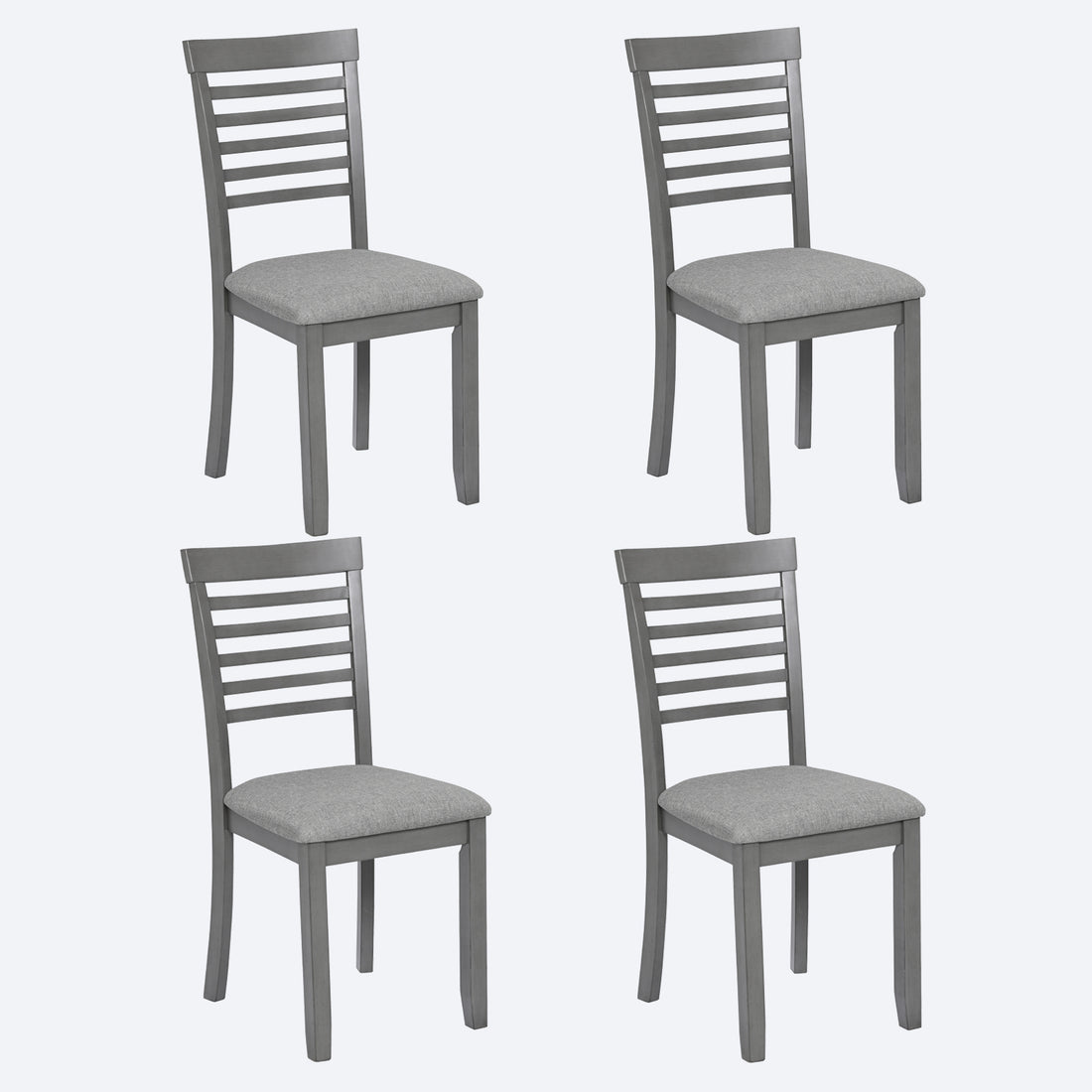 Wooden Dining Chairs Set Of 4, Kitchen Chair With Padded Seat, Upholstered Side Chair For Dining Room, Living Room, Gray Gray Dining Room Rubberwood Rubber Wood