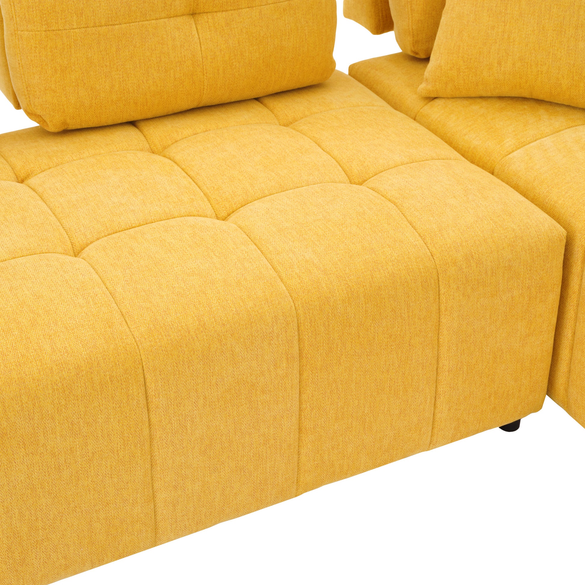 91.73" L Shaped Sofa Sectional Sofa Couch With 2 Stools And 2 Lumbar Pillows For Living Room, Yellow Yellow Chenille