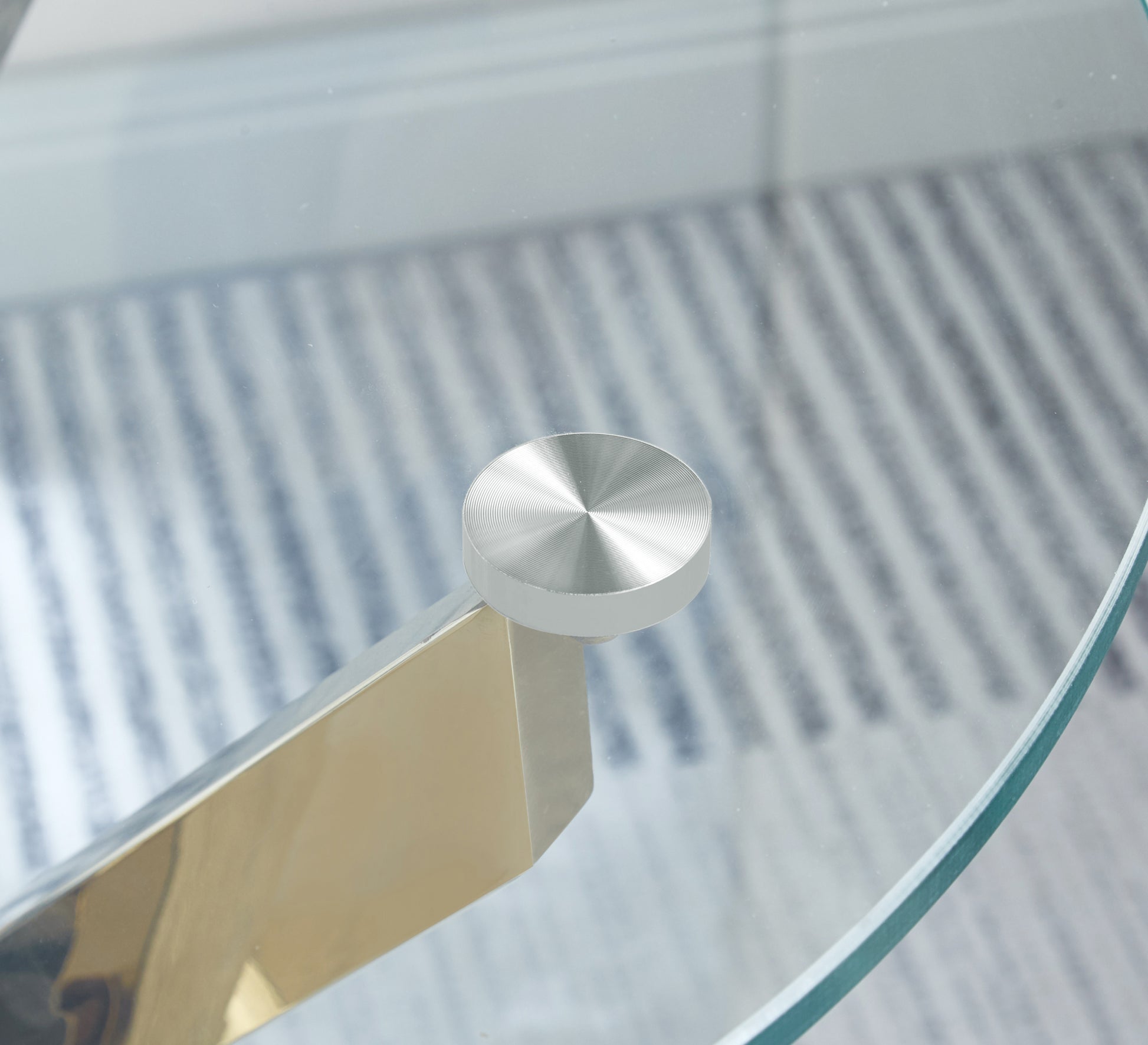 Modern Round Tempered Glass End Table With Chrome Legs Gold Tempered Glass