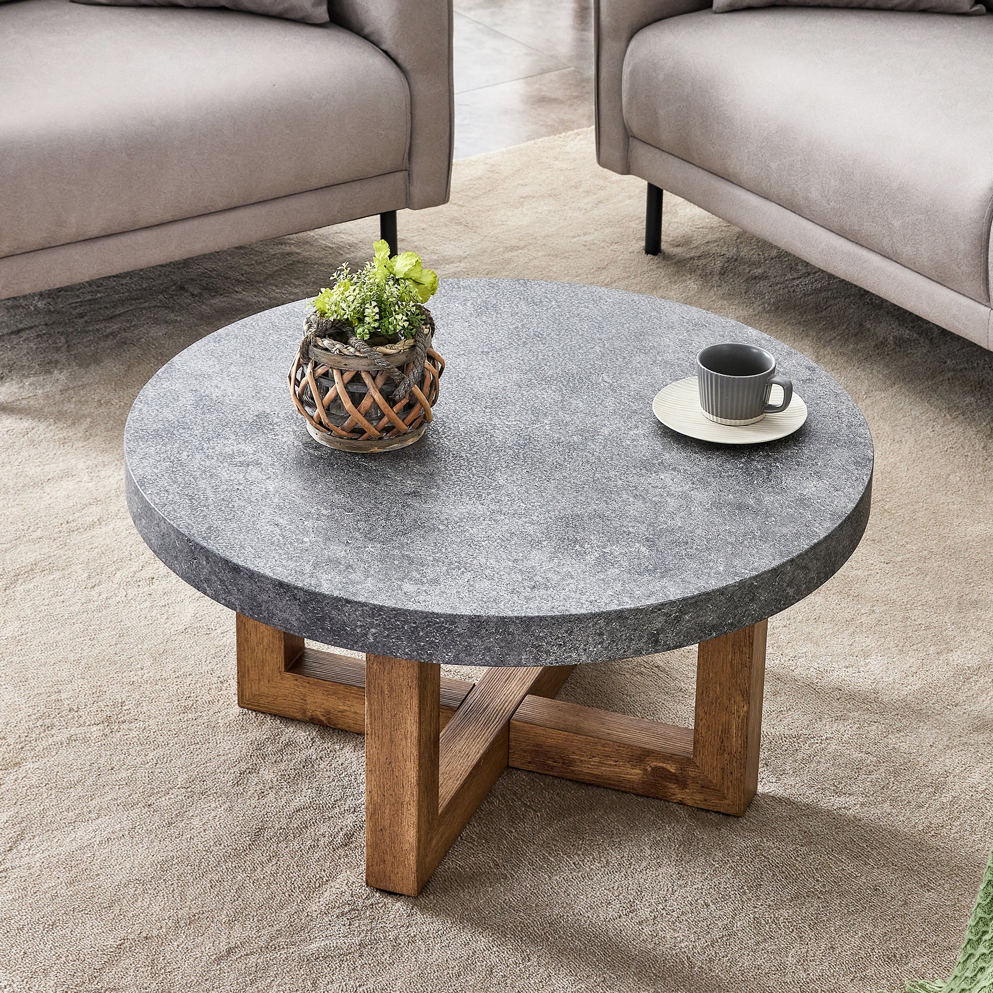 A Modern Retro Circular Coffee Table With A Diameter Of 31.4 Inches, Made Of Mdf Material, Suitable For Living Rooms Grey Mdf