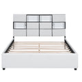 Queen Size Upholstered Platform Bed With Led, Storage And Usb, Beige Box Spring Not Required Queen Beige Wood Bedroom Solid Wood Mdf