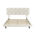 Full Size Upholstered Bed With Light Stripe, Floating Platform Bed, Linen Fabric,Beige Full Beige Linen