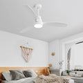 52 Inch Wooden White 3 Solid Wood Blades Remote Control Reversible Dc Motor With Led Light Matte White Metal & Wood