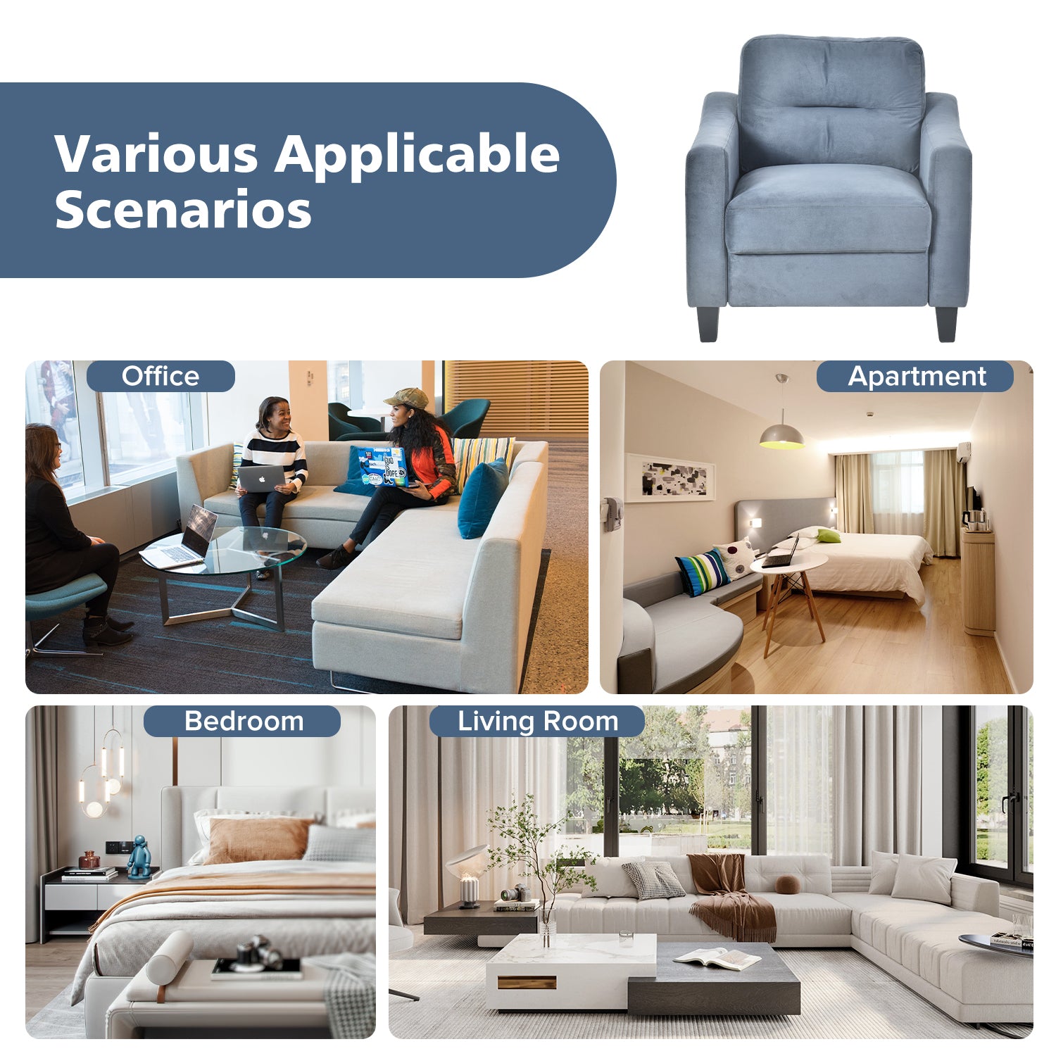 Couch Comfortable Sectional Couches And Sofas For Living Room Bedroom Office Small Space Gray Velvet 1 Seat