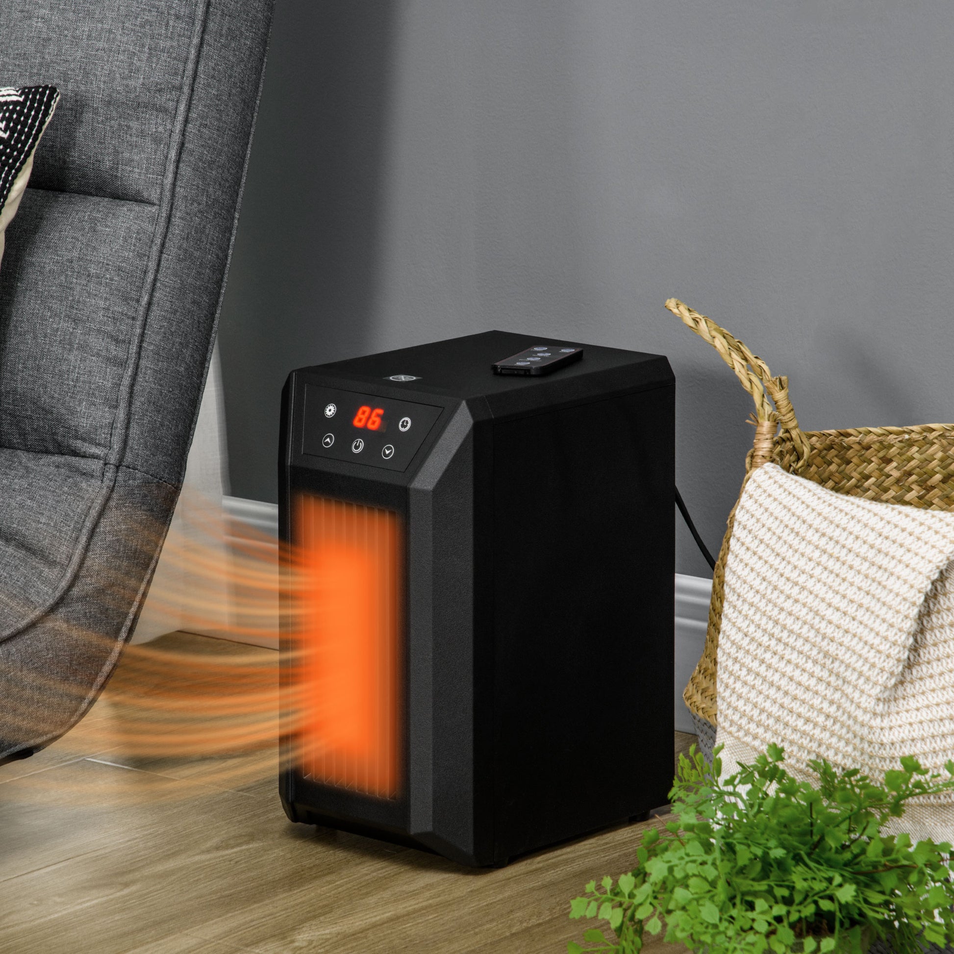 Electric Space Heater For Indoor Use, 1500W Fast Heating Portable Electric Heater With Infrared Quartz Heat Element, Thermostat, 3 Modes, Remote, 12H Timer Black Plastic
