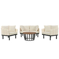 Luxury Modern 4 Piece Outdoor Iron Frame Conversation Set, Patio Chat Set With Acacia Wood Round Coffee Table For Backyard, Deck, Poolside, Indoor Use, Loveseat Arm Chairs, Beige Yes Sectional Beige Weather Resistant Frame Water Resistant Cushion Garden
